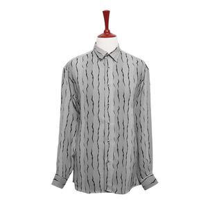 Mens Shirt Button Up Gray Black Abstract Animal Print Dress Casual Party XL